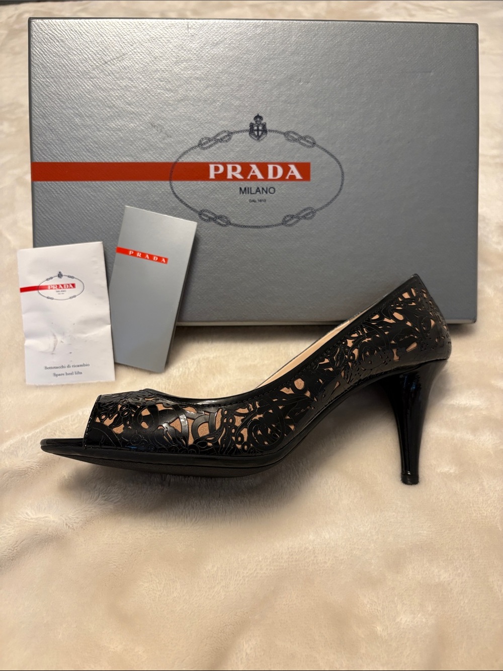 Prada Vernice Peep-Toe Pump